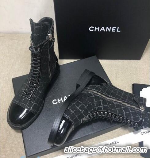 Most Popular Chanel Checked Tweed Ankle Boots G36209 Black 01 2020