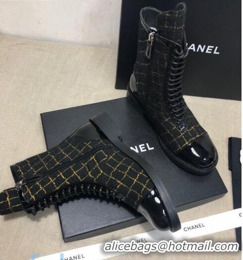 Promotional Chanel Checked Tweed Ankle Boots G36209 Black/Gold 2020