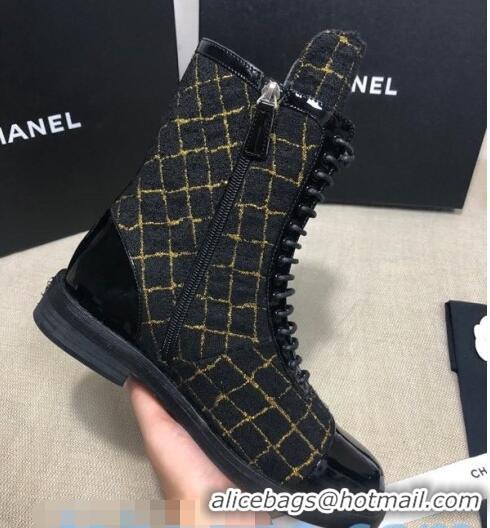 Promotional Chanel Checked Tweed Ankle Boots G36209 Black/Gold 2020