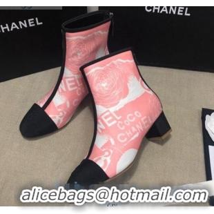 Discount Chanel Coco Printed Calfskin Ankle Boots G35552 Pink 2020