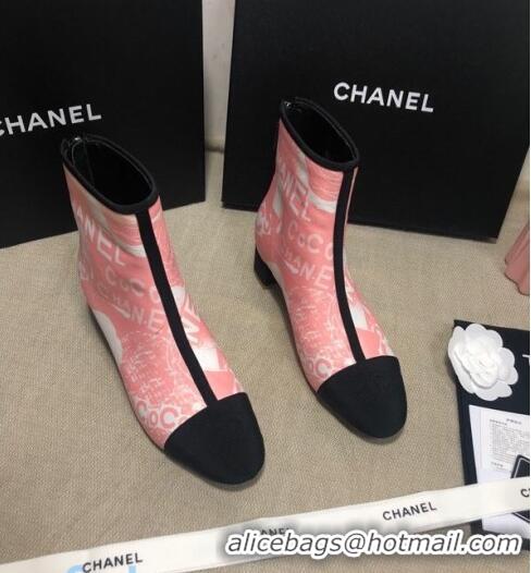 Discount Chanel Coco Printed Calfskin Ankle Boots G35552 Pink 2020