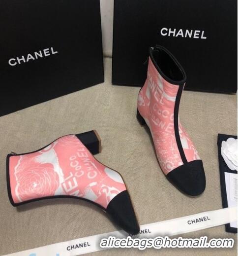 Discount Chanel Coco Printed Calfskin Ankle Boots G35552 Pink 2020