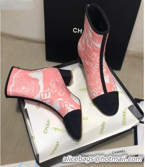 Discount Chanel Coco Printed Calfskin Ankle Boots G35552 Pink 2020