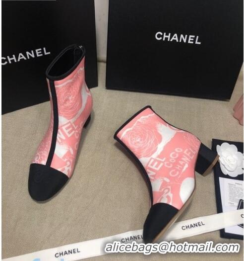 Discount Chanel Coco Printed Calfskin Ankle Boots G35552 Pink 2020