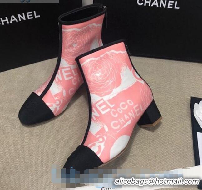 Discount Chanel Coco Printed Calfskin Ankle Boots G35552 Pink 2020