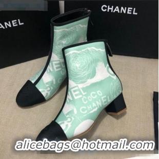 Famous Brand Chanel Coco Printed Calfskin Ankle Boots G35552 Light Green 2020