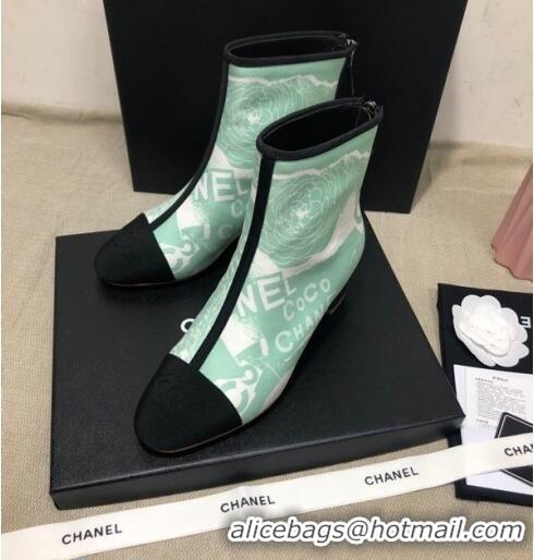 Famous Brand Chanel Coco Printed Calfskin Ankle Boots G35552 Light Green 2020