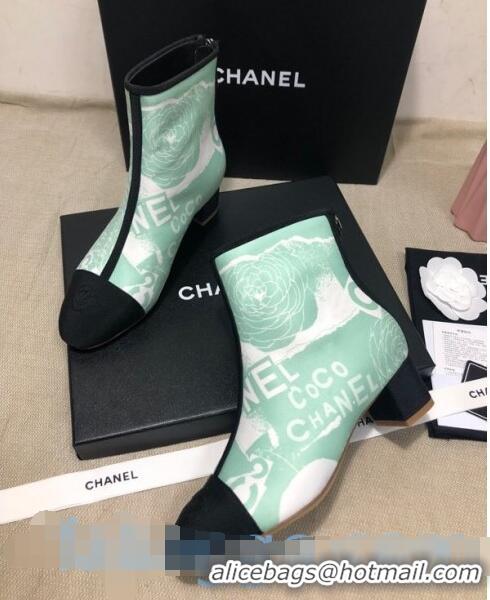 Famous Brand Chanel Coco Printed Calfskin Ankle Boots G35552 Light Green 2020