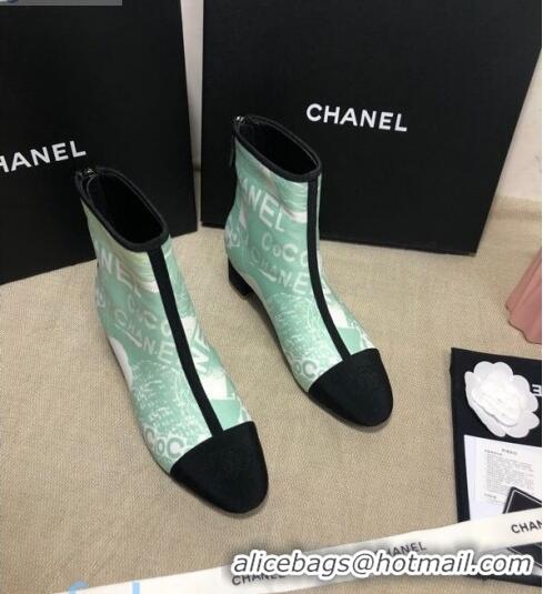 Famous Brand Chanel Coco Printed Calfskin Ankle Boots G35552 Light Green 2020