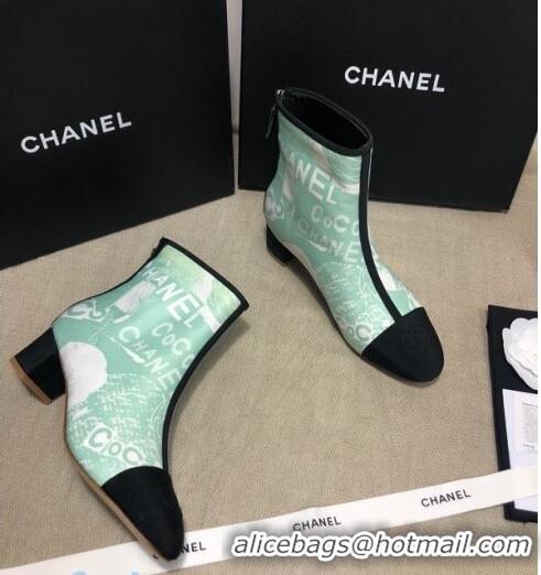 Famous Brand Chanel Coco Printed Calfskin Ankle Boots G35552 Light Green 2020