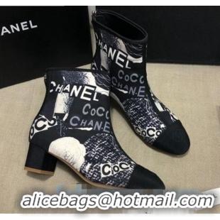 Promotional Chanel Coco Printed Calfskin Ankle Boots G35552 Navy Blue 2020