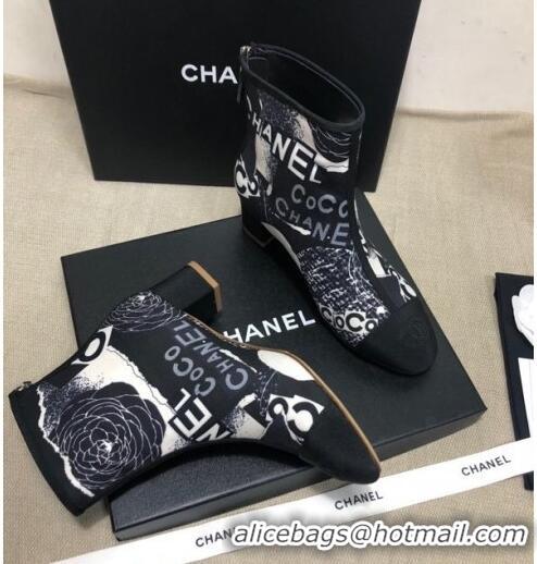 Promotional Chanel Coco Printed Calfskin Ankle Boots G35552 Navy Blue 2020