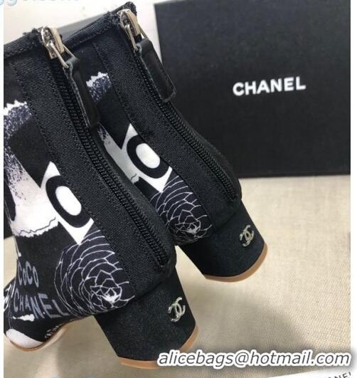 Promotional Chanel Coco Printed Calfskin Ankle Boots G35552 Navy Blue 2020