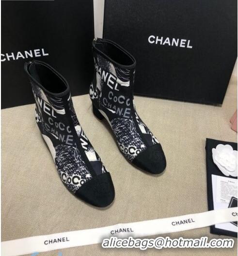 Promotional Chanel Coco Printed Calfskin Ankle Boots G35552 Navy Blue 2020