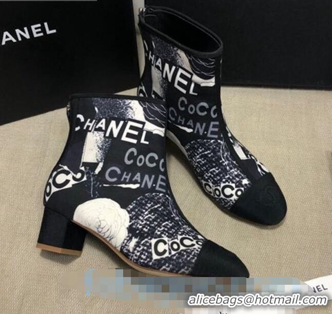 Promotional Chanel Coco Printed Calfskin Ankle Boots G35552 Navy Blue 2020