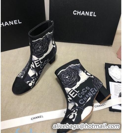 Promotional Chanel Coco Printed Calfskin Ankle Boots G35552 Navy Blue 2020