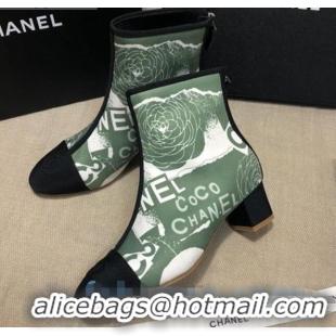 Good Quality Chanel Coco Printed Calfskin Ankle Boots G35552 Bright Green 2020