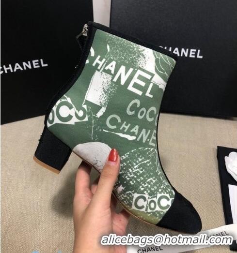 Good Quality Chanel Coco Printed Calfskin Ankle Boots G35552 Bright Green 2020