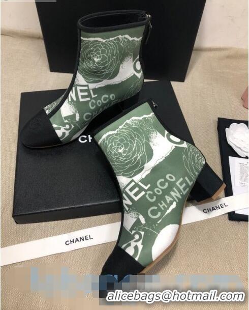 Good Quality Chanel Coco Printed Calfskin Ankle Boots G35552 Bright Green 2020