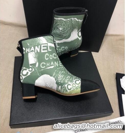 Good Quality Chanel Coco Printed Calfskin Ankle Boots G35552 Bright Green 2020