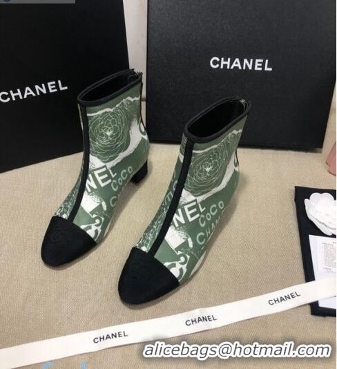 Good Quality Chanel Coco Printed Calfskin Ankle Boots G35552 Bright Green 2020