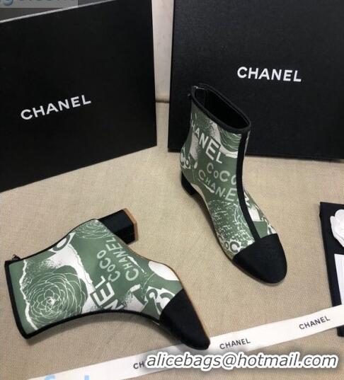 Good Quality Chanel Coco Printed Calfskin Ankle Boots G35552 Bright Green 2020