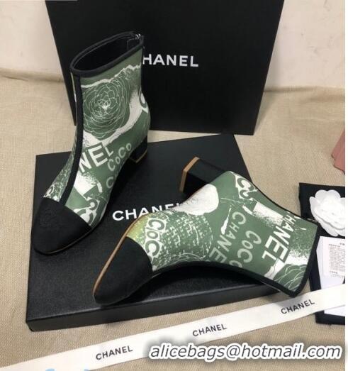 Good Quality Chanel Coco Printed Calfskin Ankle Boots G35552 Bright Green 2020