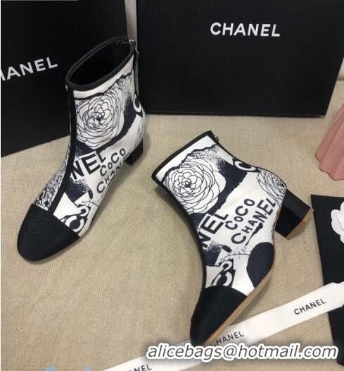 Good Product Chanel Coco Printed Calfskin Ankle Boots G35552 White 2020