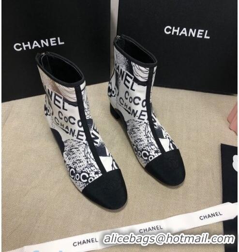 Good Product Chanel Coco Printed Calfskin Ankle Boots G35552 White 2020