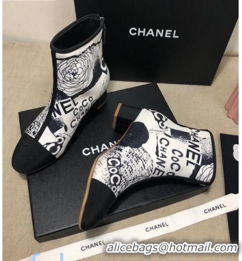 Good Product Chanel Coco Printed Calfskin Ankle Boots G35552 White 2020