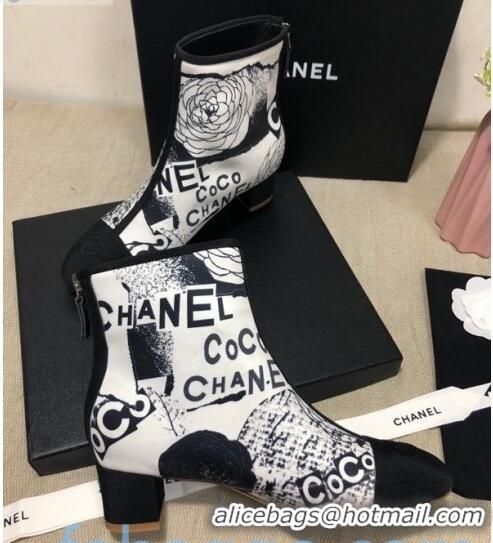 Good Product Chanel Coco Printed Calfskin Ankle Boots G35552 White 2020