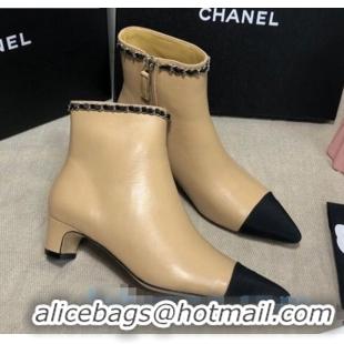 Trendy Design Chanel Lambskin Chain Charm Ankle Boots CC80827 Beige 2020