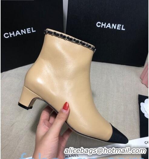 Trendy Design Chanel Lambskin Chain Charm Ankle Boots CC80827 Beige 2020