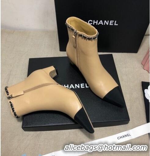 Trendy Design Chanel Lambskin Chain Charm Ankle Boots CC80827 Beige 2020