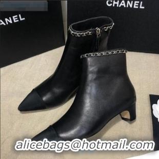 Affordable Price Chanel Lambskin Chain Charm Ankle Boots CC80828 Black 2020