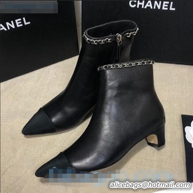 Affordable Price Chanel Lambskin Chain Charm Ankle Boots CC80828 Black 2020