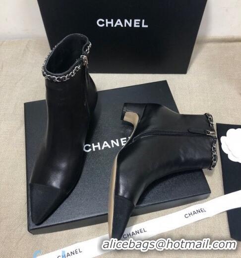 Affordable Price Chanel Lambskin Chain Charm Ankle Boots CC80828 Black 2020