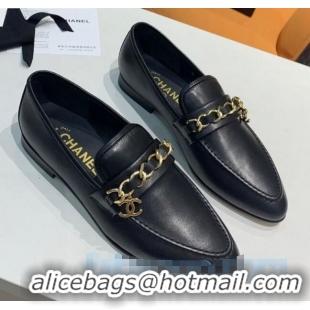 Cheapest Chanel Calfksin Chain Charm Loafers G36420 Black 2020