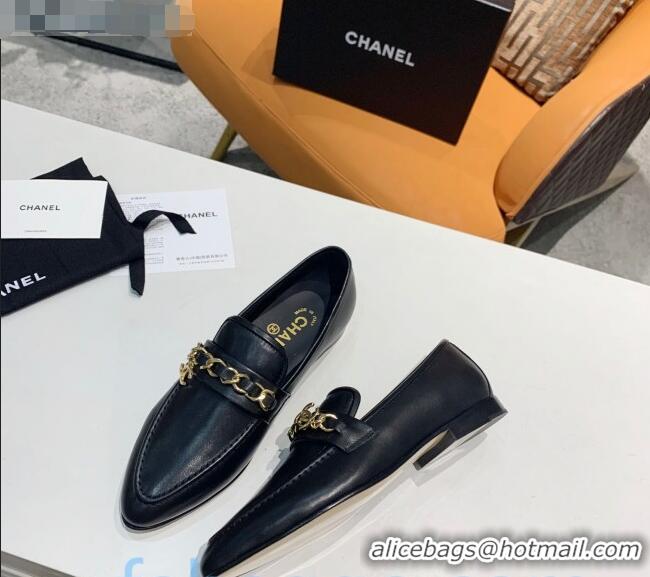 Cheapest Chanel Calfksin Chain Charm Loafers G36420 Black 2020