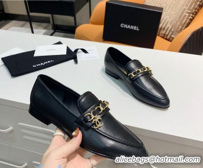 Cheapest Chanel Calfksin Chain Charm Loafers G36420 Black 2020