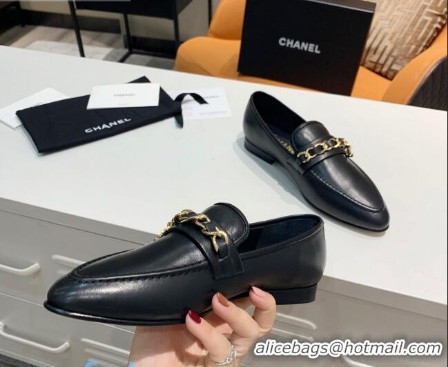 Cheapest Chanel Calfksin Chain Charm Loafers G36420 Black 2020