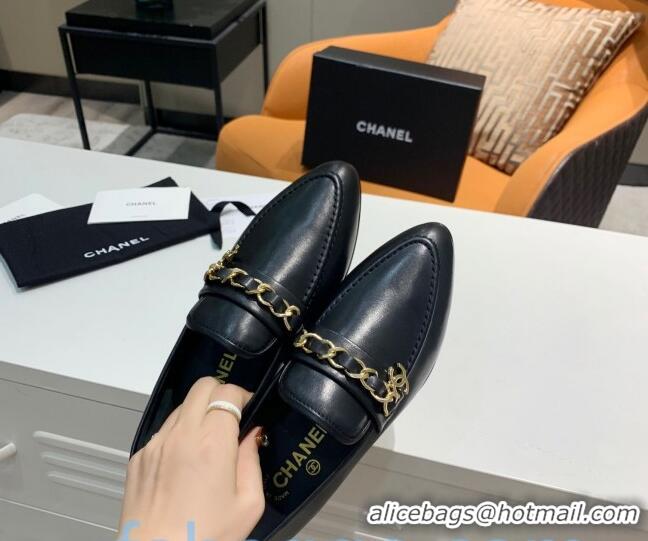 Cheapest Chanel Calfksin Chain Charm Loafers G36420 Black 2020