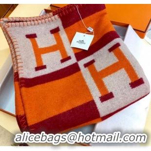 Good Product Hermes Wool Cashmere H Checker Blanket 180x135cm 81630 Orange