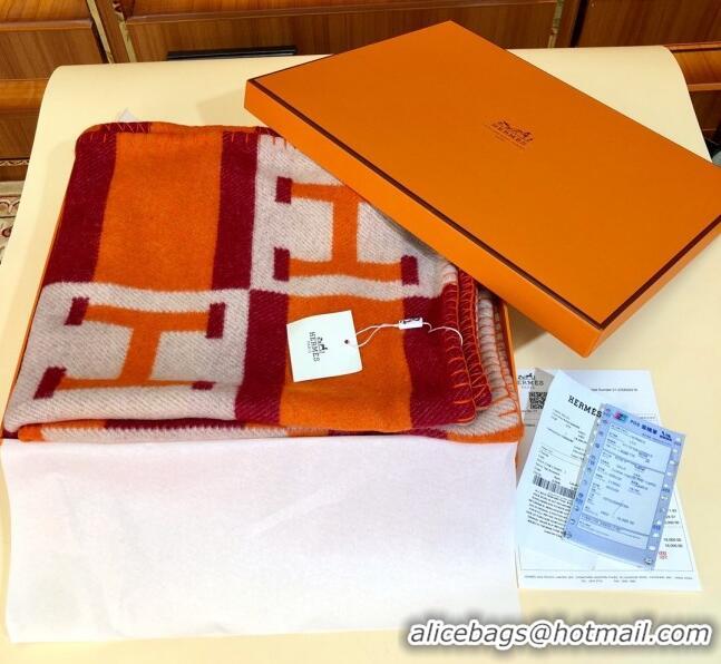 Good Product Hermes Wool Cashmere H Checker Blanket 180x135cm 81630 Orange