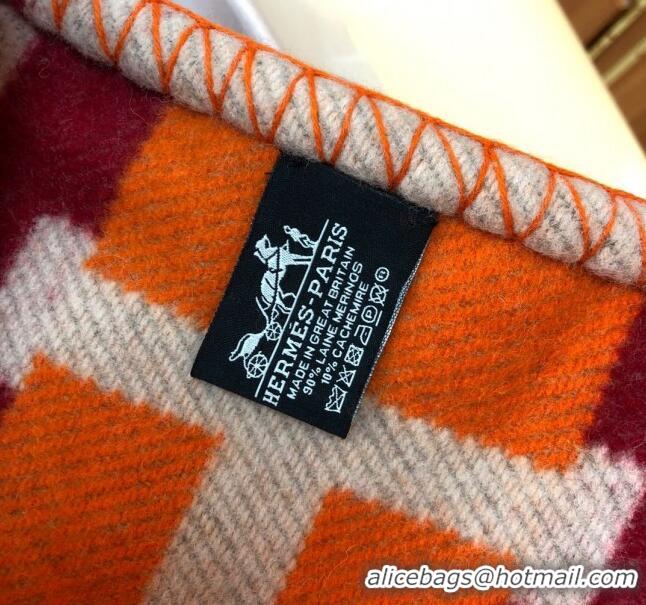 Good Product Hermes Wool Cashmere H Checker Blanket 180x135cm 81630 Orange