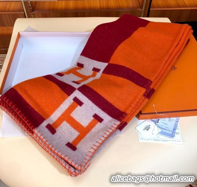 Good Product Hermes Wool Cashmere H Checker Blanket 180x135cm 81630 Orange