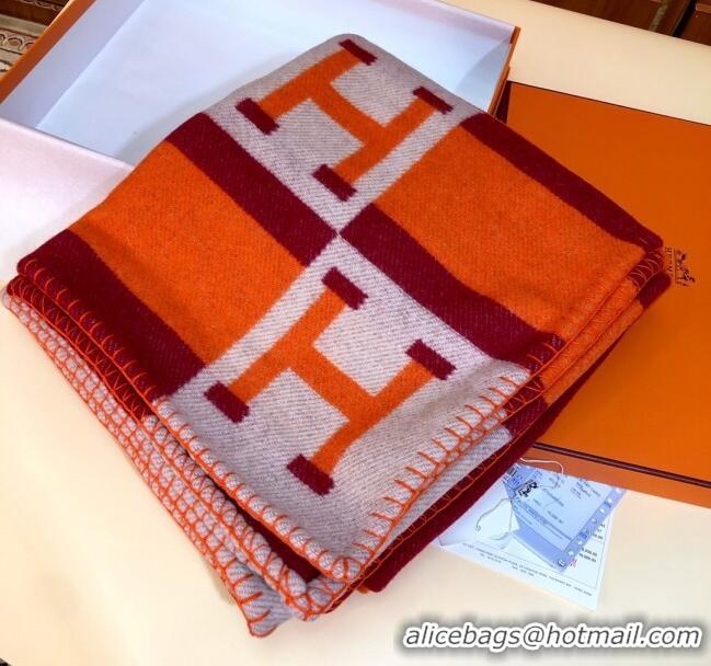 Good Product Hermes Wool Cashmere H Checker Blanket 180x135cm 81630 Orange