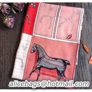 1:1 aaaaa Hermes Cashmere Horses Check Scarf 100x200cm 82838 Pink