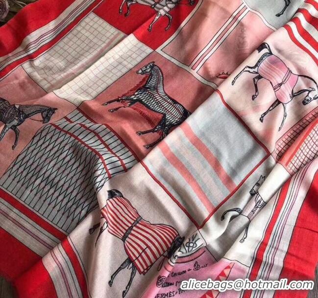 1:1 aaaaa Hermes Cashmere Horses Check Scarf 100x200cm 82838 Pink