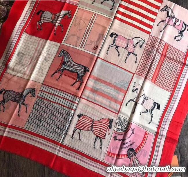 1:1 aaaaa Hermes Cashmere Horses Check Scarf 100x200cm 82838 Pink